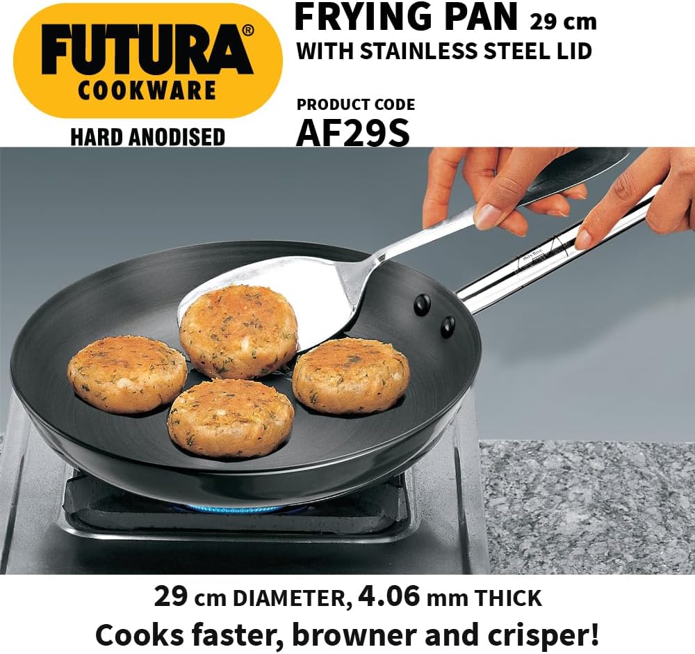Hawkins Futura Hard Anodised Aluminium Frying Pan with Stainless Steel Lid, 30 cm Diameter