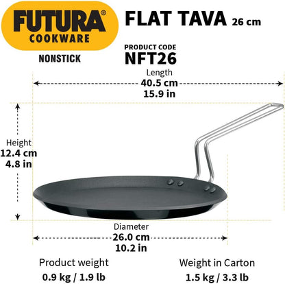 Hawkins FUTURA IQ45 Non-Stick Induction Compatible Flat Tava Griddle, 10-inch Black