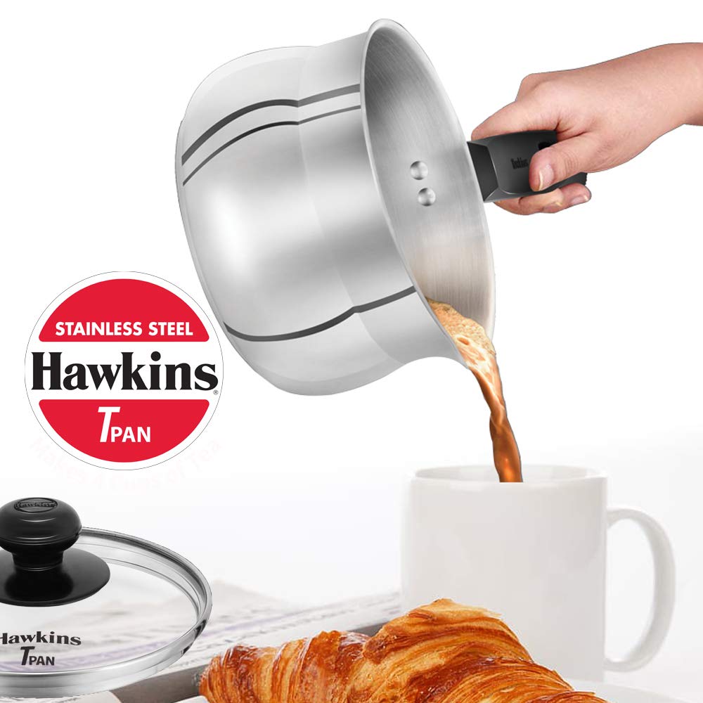 Hawkins Futura Steel Tea Pan with Glass Lid, 1.5 Litre Capactiy