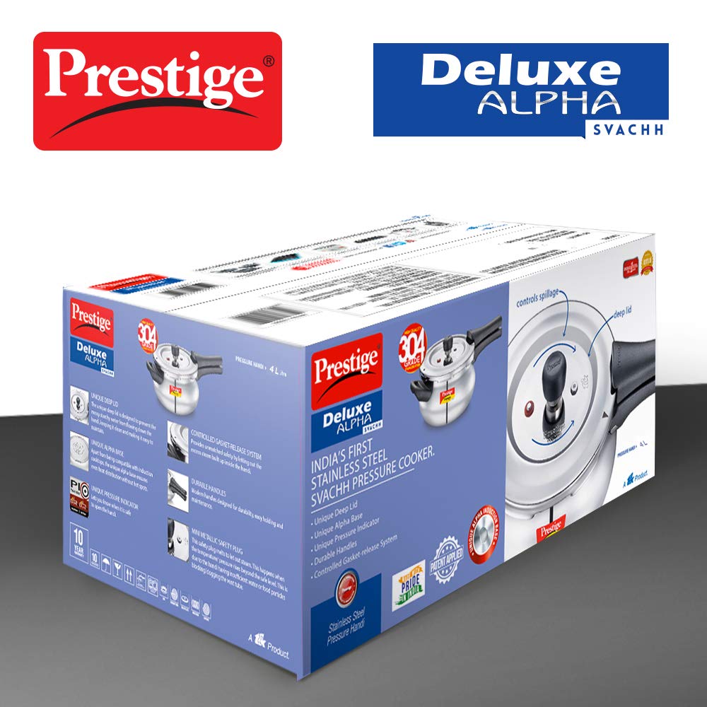 Prestige Svachh, 20268, 4 L, Alpha Junior Handi, With Deep Lid For Spillage Control, Stainless Steel, Silver, Outer Lid