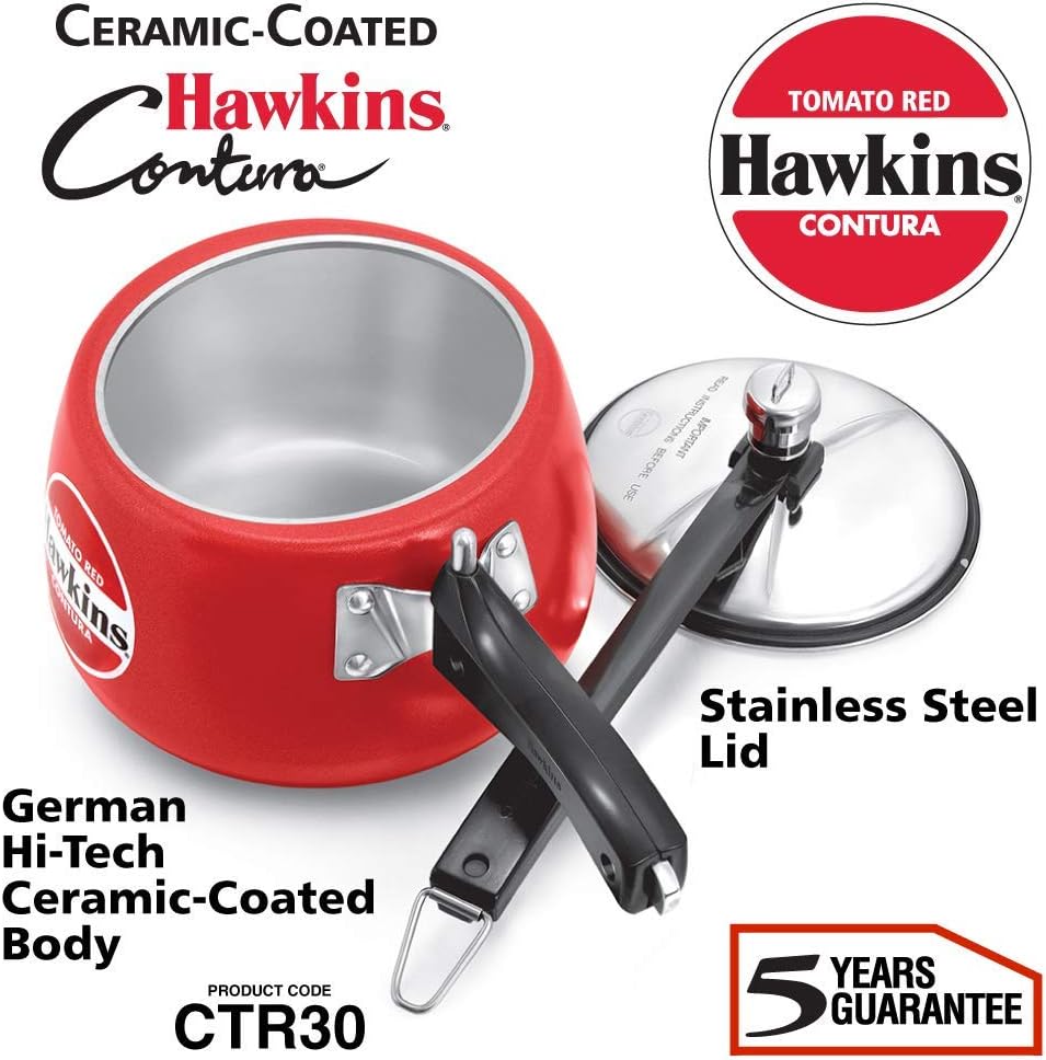 Hawkins Ceramic CTR 30 Coated Contura Pressure Cooker, 3 L, Red