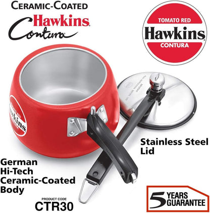 Hawkins Ceramic CTR 30 Coated Contura Pressure Cooker, 3 L, Red