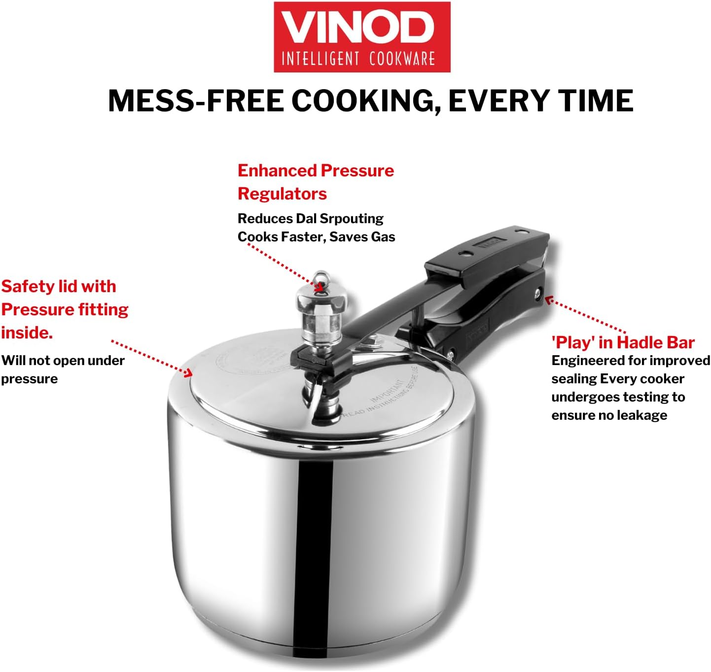 VINOD Inner Lid Stainless Steel Pressure Cooker 2L , 3L & 5L