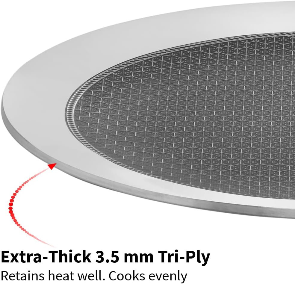 Hawkins Paratha Tawa, Triply Stainless Steel Shielded Nonstick Tawa with Rosewood Handle, Honeycomb Non Stick Induction Tawa, Silver 24 cm / 26 cm (NSPT24) (NSPT26)