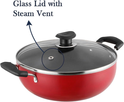 Vinod Non Stick Deep Kadai Induction with Glass Lid 5.5ltrs 28cm