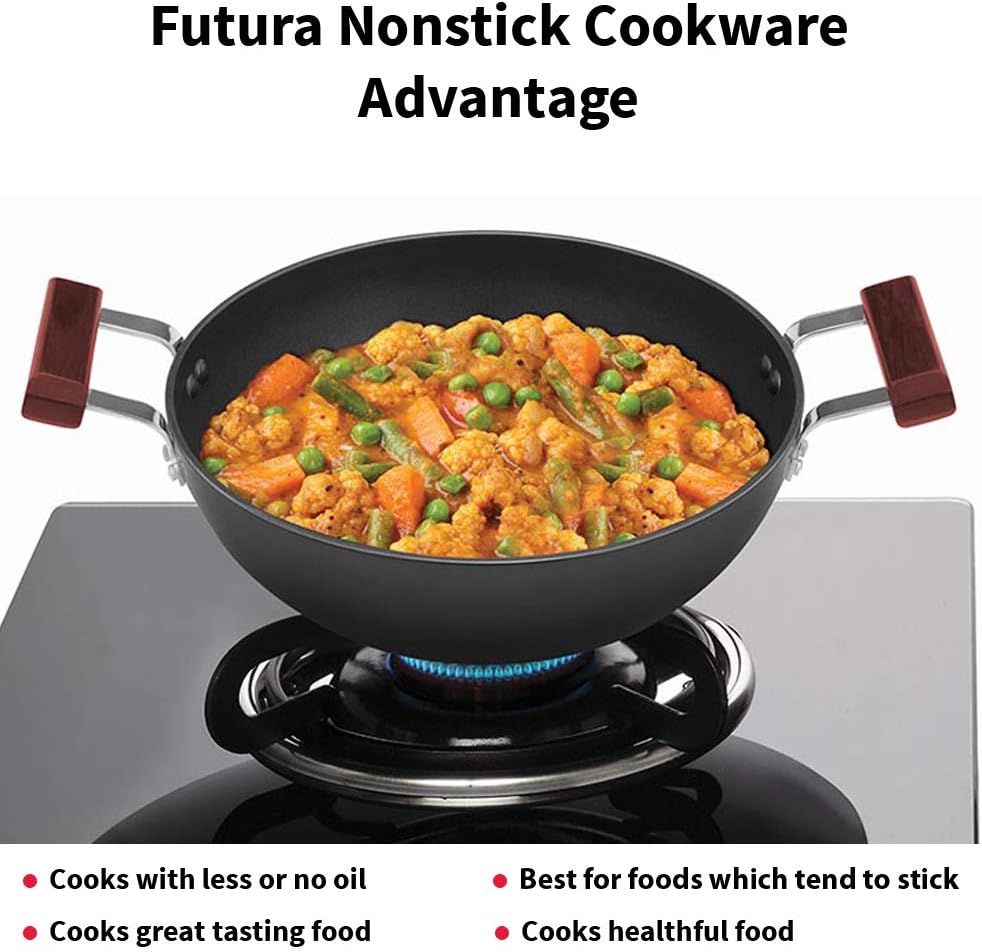 Hawkins Non-Stick Induction Compatible Flat Bottom Deep Kadhai with Stainless Steel Lid, 3.5 Litre Capacity