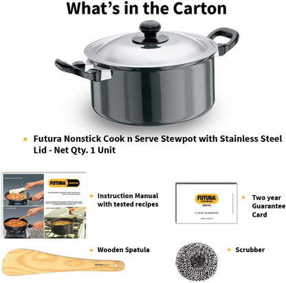 Hawkins Non-Stick Cook-N-Serve Stewpot with Glass Lid 3L , 5L