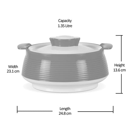 MILTON Venice 1500 Insulated Inner Stainless Steel Casserole, 1.35 litres, Micro White | BPA Free | Food Grade | Easy to Carry | Easy to Store | Ideal for Chapatti | Roti | Curd Maker