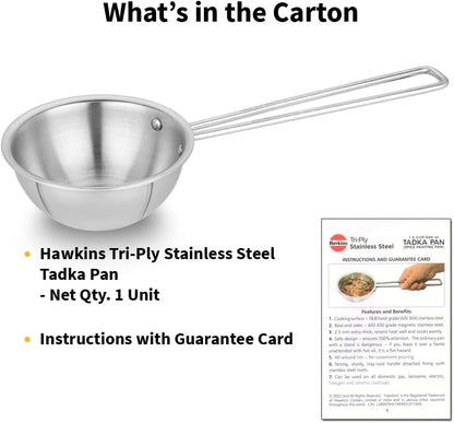 Hawkins Tadka Pan, Triply Stainless Steel Pan, Induction Pan, Silver 1.5 Cup , 2.5 Cup STP15 STP25