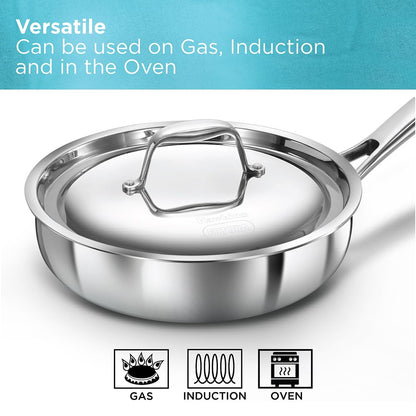 Hawkins Pro 26 cm Frying Pan, Triply Stainless Steel Fry Pan with Stainless Steel Handle and Stainless Steel Lid, Silver (PSF26S)