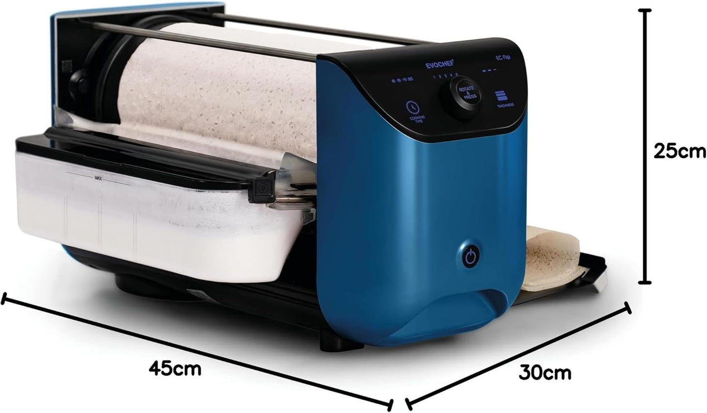 EVOCHEF EC Flip Smart Dosa Maker Food Grade Non-Stick Roller/Portable Dosa Maker (47.5X32.5X26cm) (Metallic Blue)