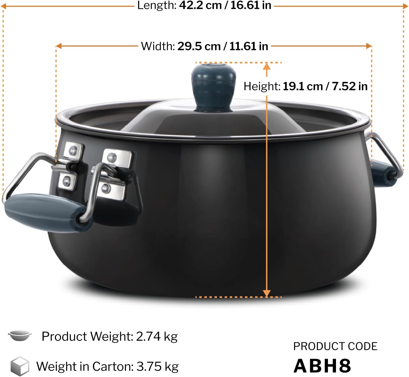 Hawkins Futura 8 Litre BigBoy Biryani Handi, Hard Anodised Pot with Hard Anodised Lid, Sauce Pan for Cooking and Serving Biriyani, Black (ABH8)