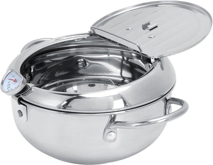Deep Fryer Pot, 28cm Janpanse Style Tempura Frying Pot with Thermometer, Lid and Oil Drip Drainer Rack, Stainless Steel Non Stick Mini Deep Fryer for French Fries Chicken Wings