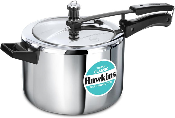 Hawkins Classic 5 Litre Tri-Ply Pressure Cooker, Triply Stainless Steel Inner Lid Cooker, Silver (SSTCL50)