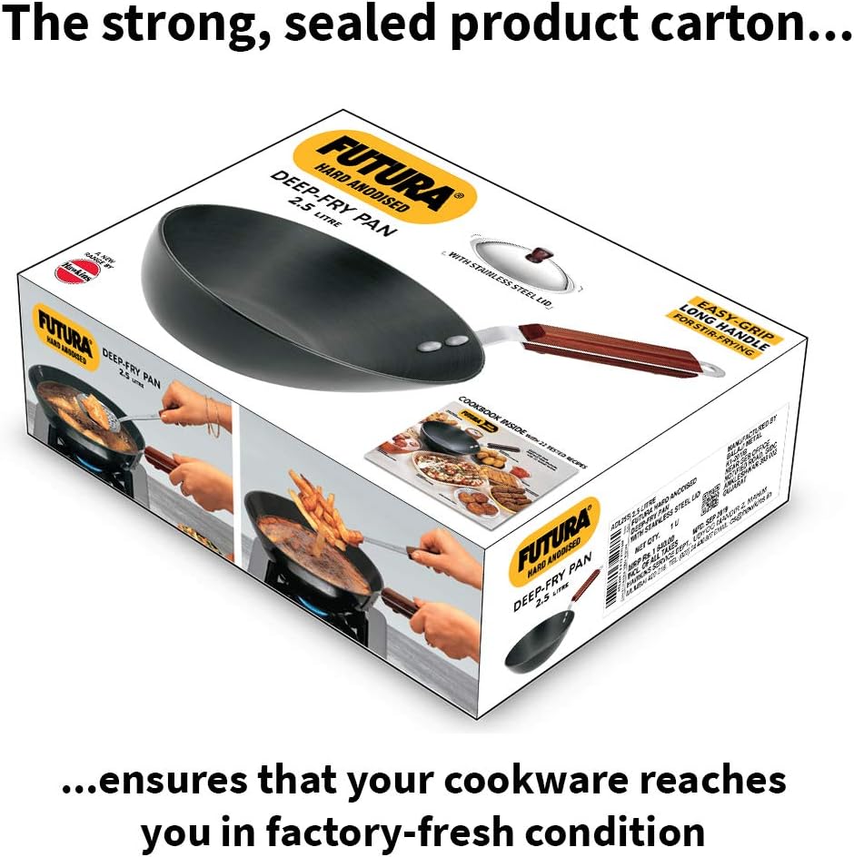 Hawkins Futura Hard Anodised Aluminium Deep Fry Pan with Lid, 2.5 Litre Capacity ADL25S