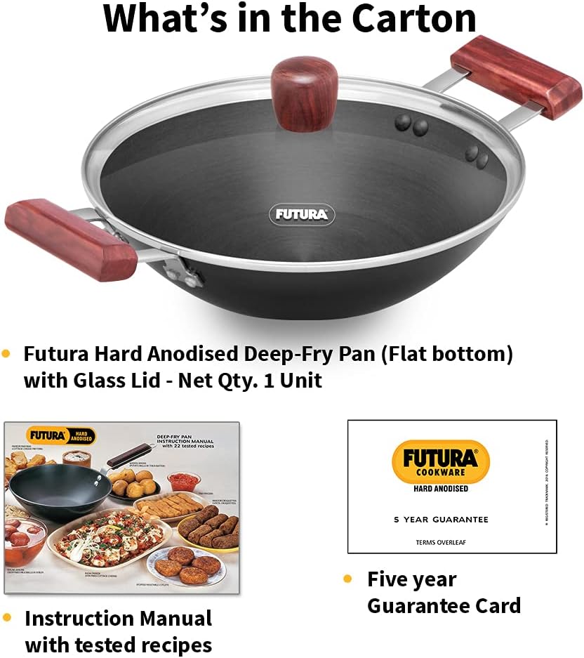 Hawkins Futura Hard Anodised Deep Fry Pan with Glass Lid, 2 Litre Capacity