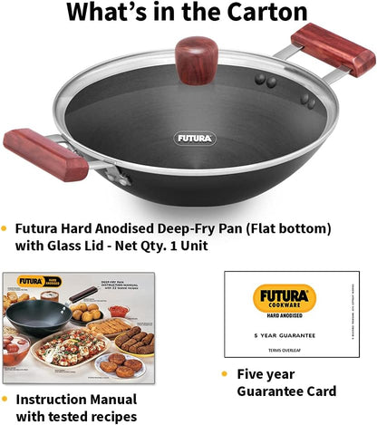 Hawkins Futura Hard Anodised Deep Fry Pan with Glass Lid, 2 Litre Capacity