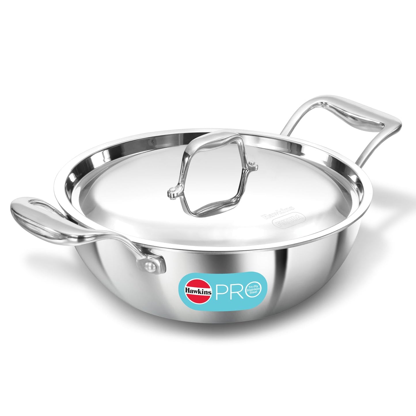 Hawkins Pro 6 Litre Deep-Fry Pan, Triply Stainless Steel Kadhai with Stainless Steel Handles and Stainless Steel Lid, Silver (PSK60S)