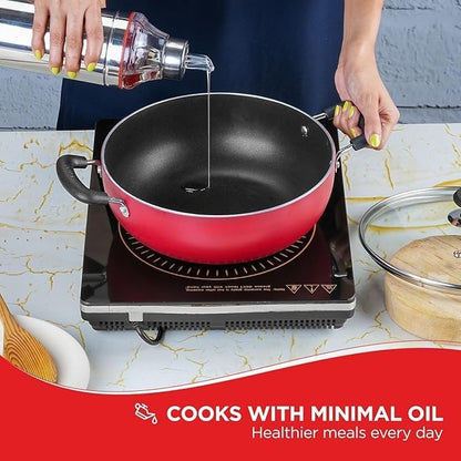 Vinod Non Stick Deep Kadai Induction with Glass Lid 5.5ltrs 28cm