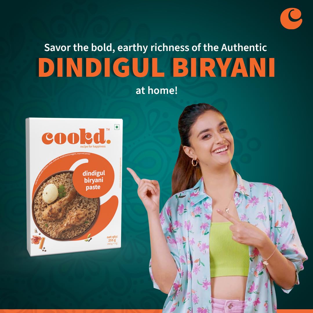 Cookd Dindigul Biryani Paste 255g (Serves 3 People) | Ready to Cook Authentic Biryani Masala Mix in 20 Minutes | Biryani Masala Paste with No Added Flavours & Preservatives (Pack of 1)