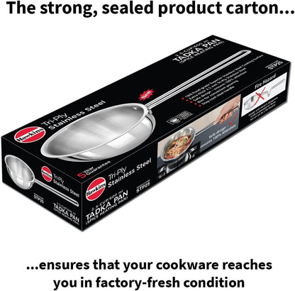 Hawkins Tadka Pan, Triply Stainless Steel Pan, Induction Pan, Silver 1.5 Cup , 2.5 Cup STP15 STP25