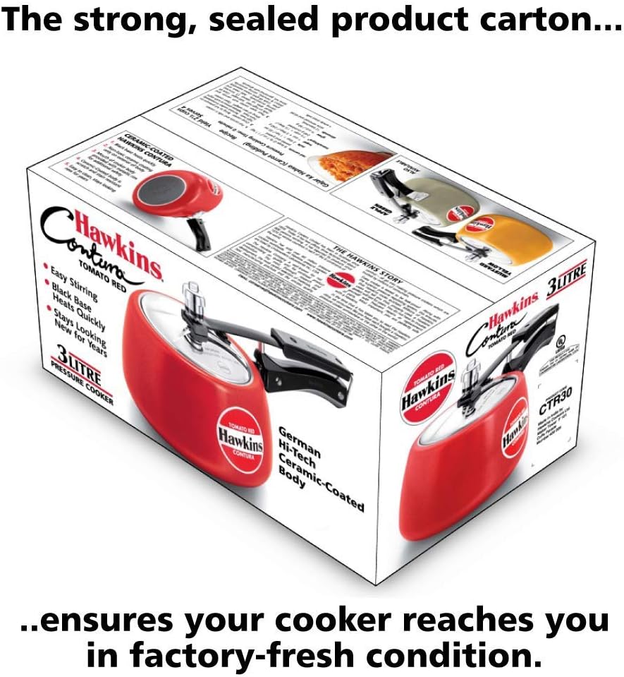 Hawkins Ceramic CTR 30 Coated Contura Pressure Cooker, 3 L, Red