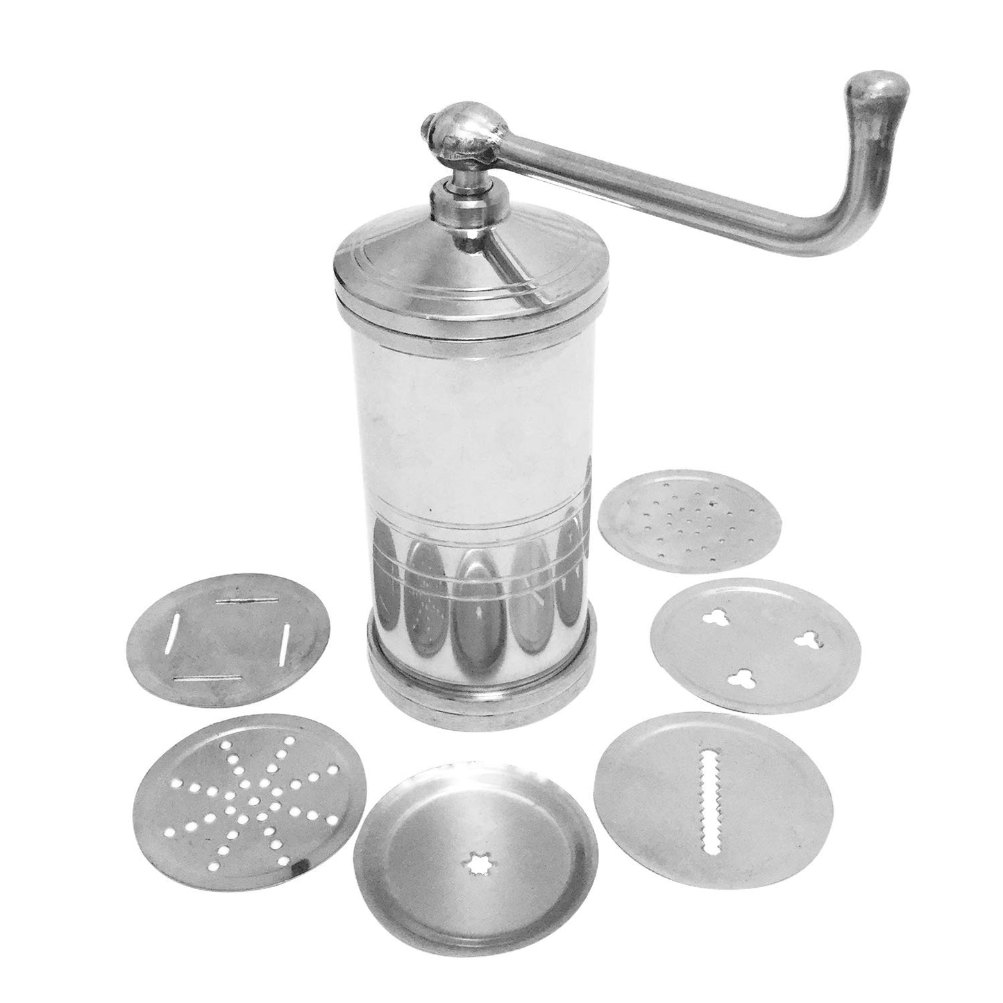 Stainless Steel Sev Sancha Machine with 6 Different Jali for Making Different Types of Sevaiya, Sev, Gathiya Murukku, Chakli, Bhujia (Silver)