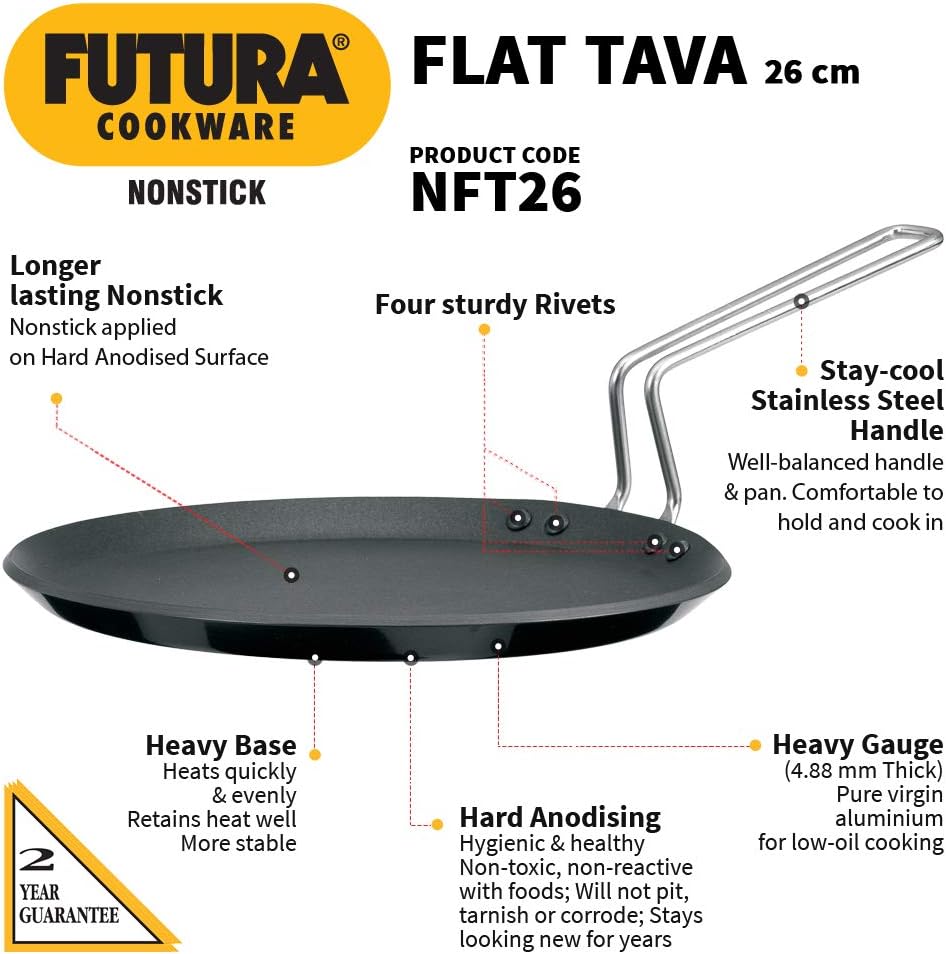 Hawkins FUTURA IQ45 Non-Stick Induction Compatible Flat Tava Griddle, 10-inch Black