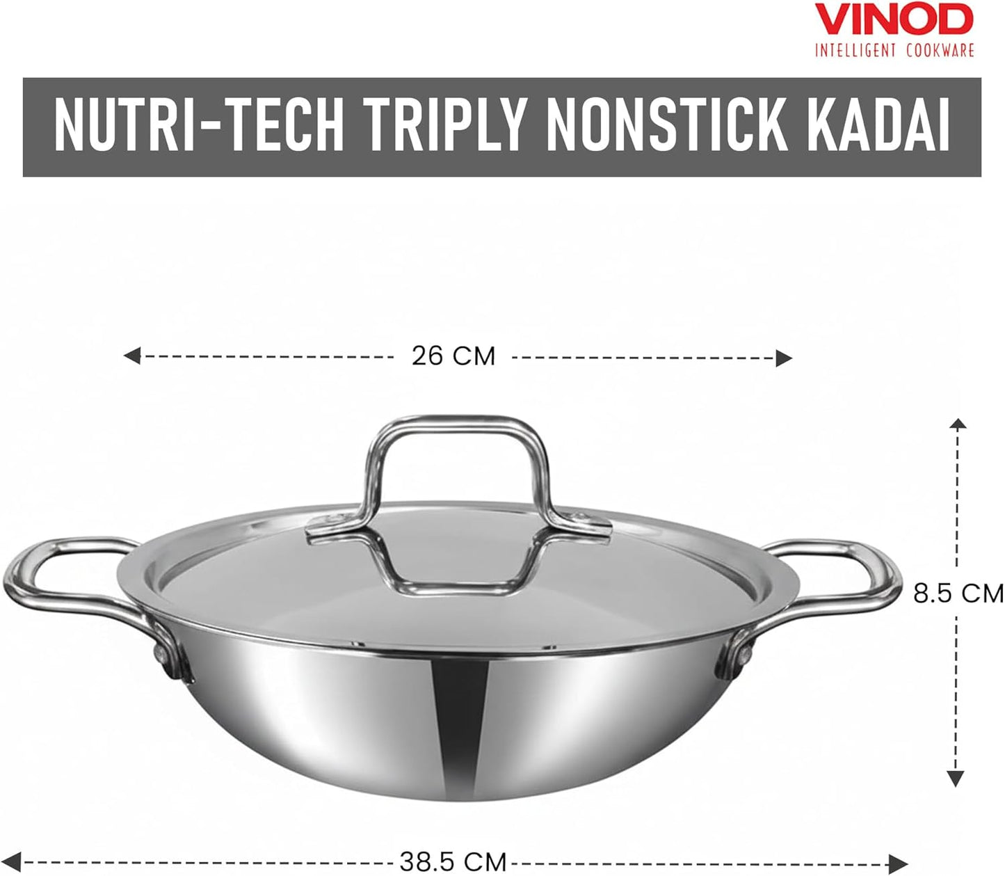 Vinod Nutri-Tech Triply Nonstick Kadahi 26cm