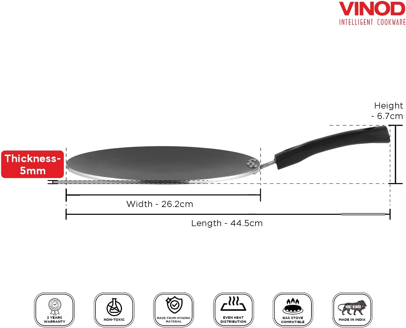 Vinod Zest Non-Stick Induction Compatible Concave Tawa, Black, 24 cm Diameter
