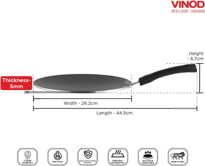 Vinod Zest Non-Stick Induction Compatible Concave Tawa, Black, 24 cm Diameter
