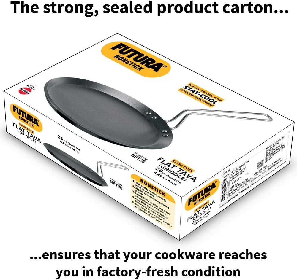 Hawkins FUTURA IQ45 Non-Stick Induction Compatible Flat Tava Griddle, 10-inch Black