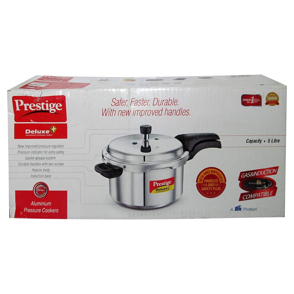 Prestige Deluxe Plus Induction Base Aluminium Outer Lid Pressure Cooker, 5 Litres, Silver, 5 Liter