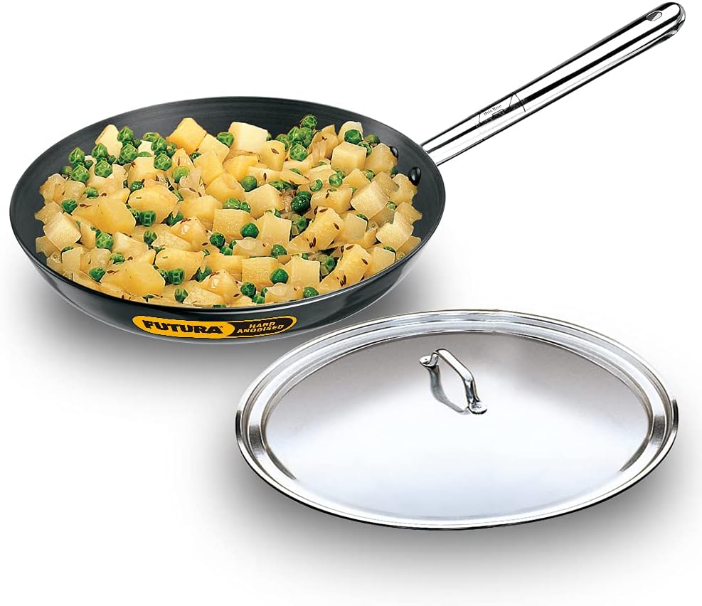 Hawkins Futura Hard Anodised Aluminium Frying Pan with Stainless Steel Lid, 30 cm Diameter