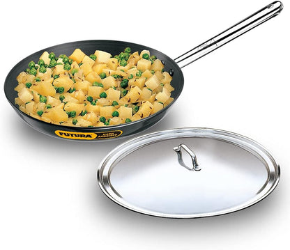 Hawkins Futura Hard Anodised Aluminium Frying Pan with Stainless Steel Lid, 30 cm Diameter