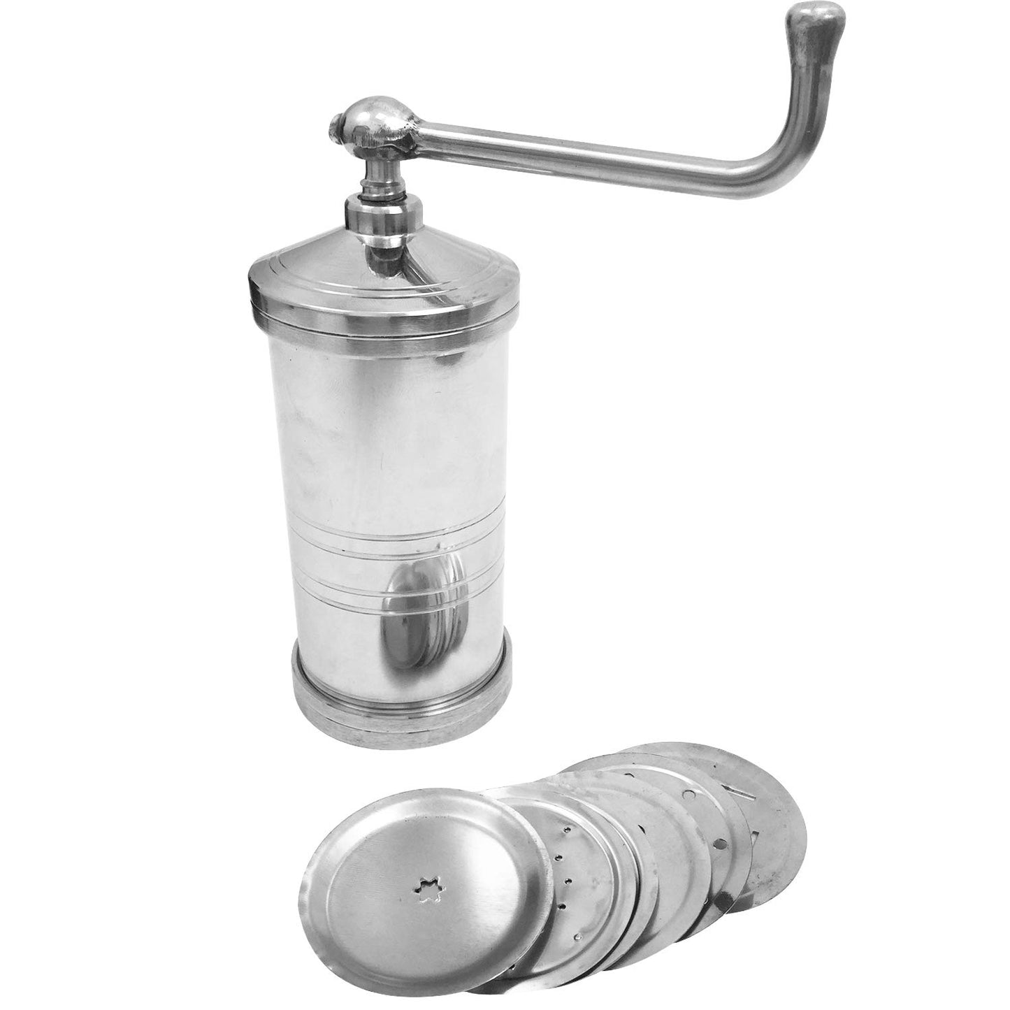 Stainless Steel Sev Sancha Machine with 6 Different Jali for Making Different Types of Sevaiya, Sev, Gathiya Murukku, Chakli, Bhujia (Silver)