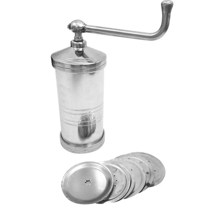 Stainless Steel Sev Sancha Machine with 6 Different Jali for Making Different Types of Sevaiya, Sev, Gathiya Murukku, Chakli, Bhujia (Silver)