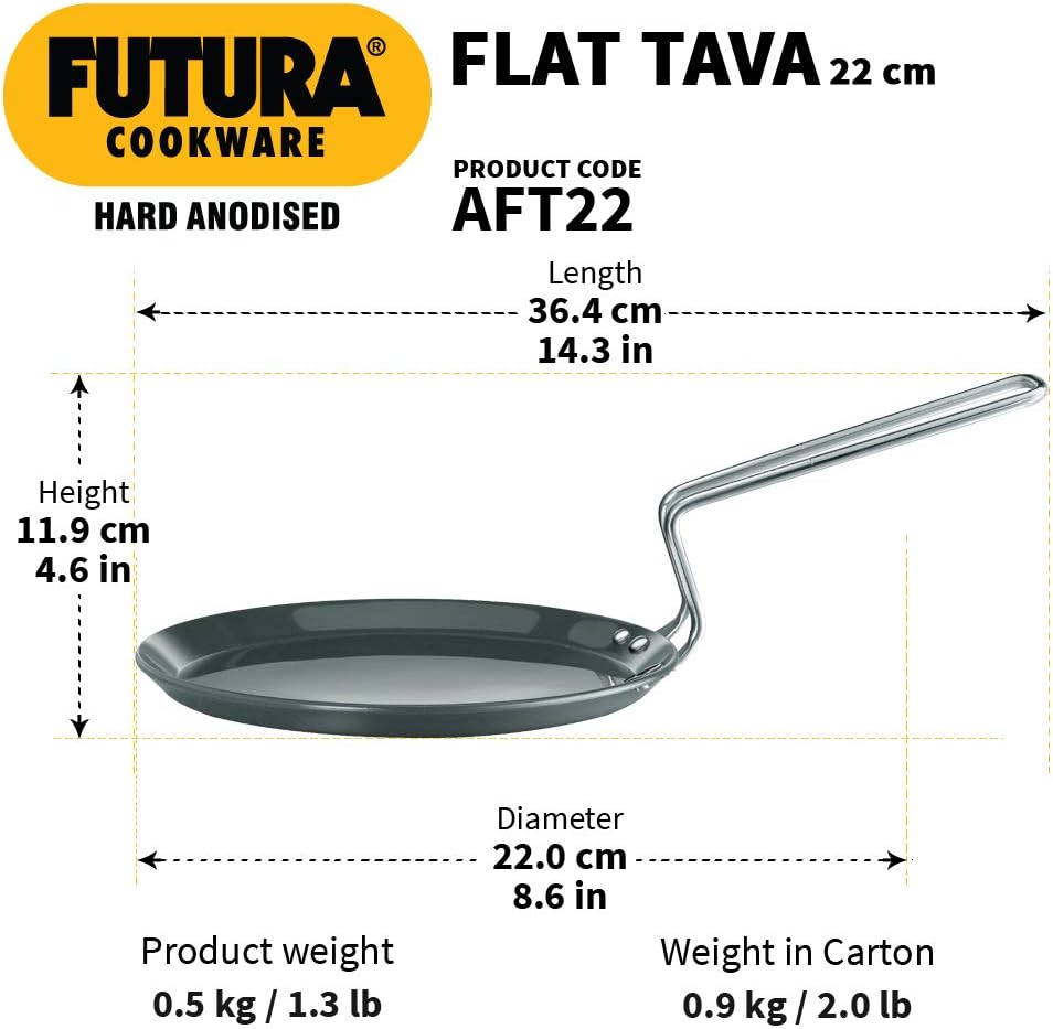 Hawkins Hard Anodised Aluminium Flat Tava, 22 cm Diameter