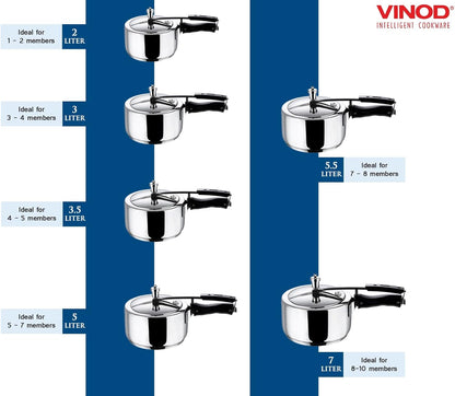 VINOD Inner Lid Stainless Steel Pressure Cooker 2L , 3L & 5L
