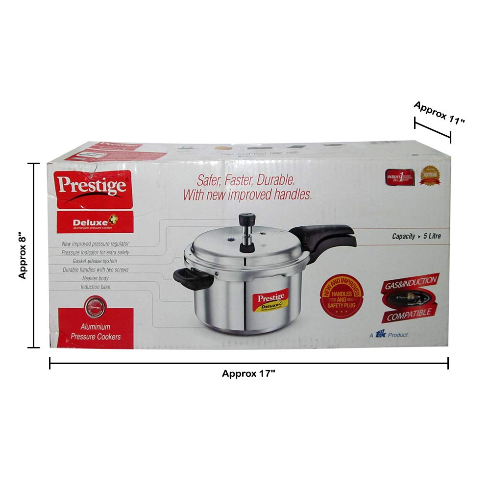 Prestige Deluxe Plus Induction Base Aluminium Outer Lid Pressure Cooker, 5 Litres, Silver, 5 Liter