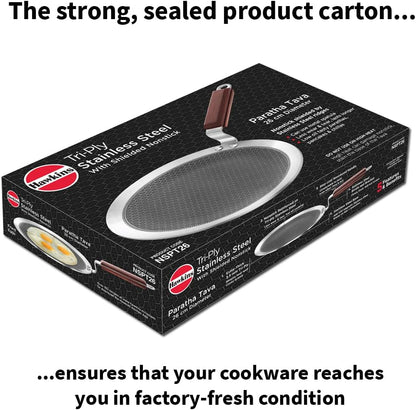 Hawkins Paratha Tawa, Triply Stainless Steel Shielded Nonstick Tawa with Rosewood Handle, Honeycomb Non Stick Induction Tawa, Silver 24 cm / 26 cm (NSPT24) (NSPT26)