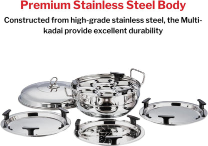Vinod  Stainless Steel Idli (2 plates), Dhokla (2 plates) and Patra ( 1 plate) Multi Kadahi 26cm - Gas & Induction base