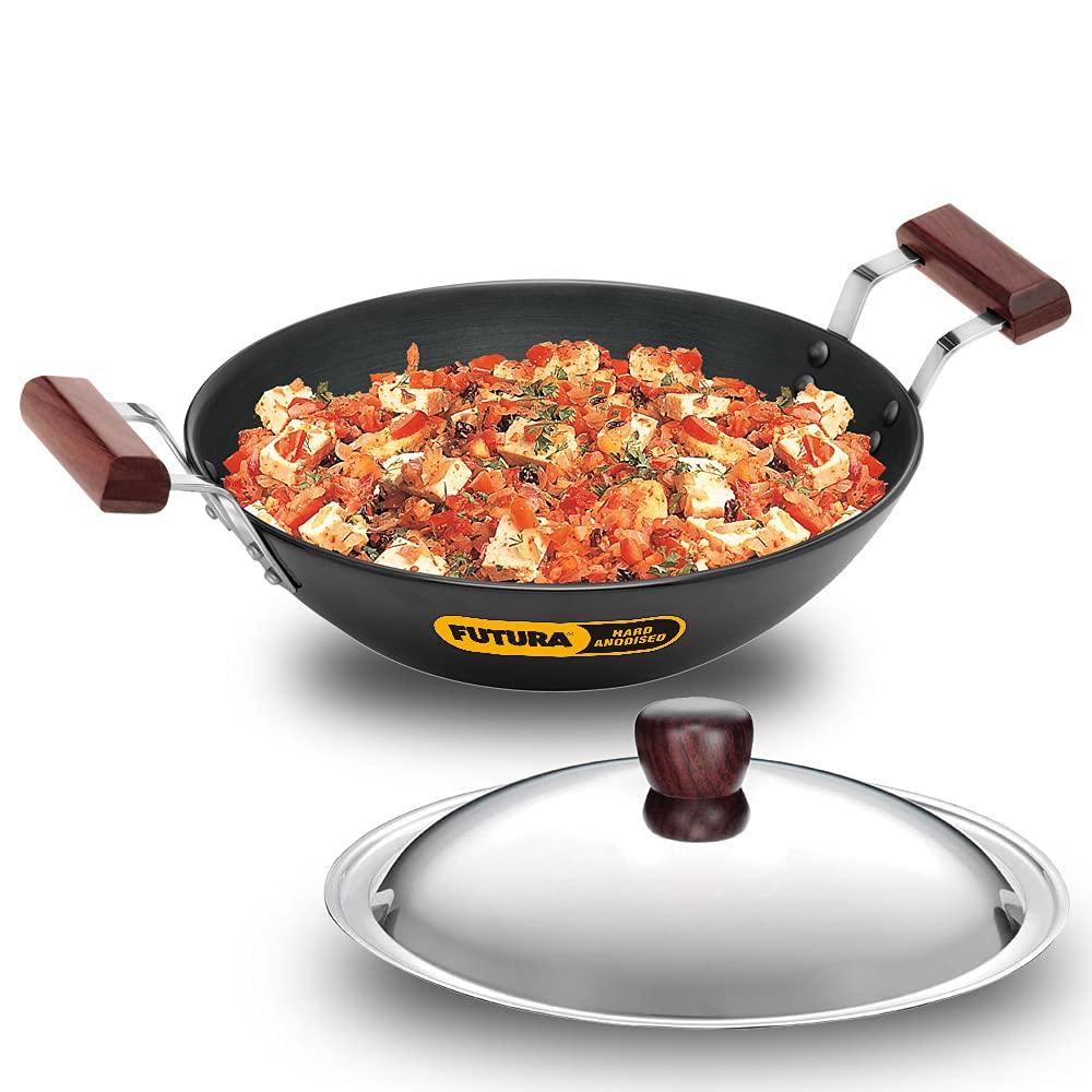 Hawkins Futura Hard Anodised Aluminium Deep Fry Pan with Lid, 2.5 Litre Capacity