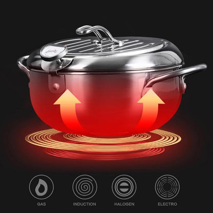Deep Fryer Pot, 28cm Janpanse Style Tempura Frying Pot with Thermometer, Lid and Oil Drip Drainer Rack, Stainless Steel Non Stick Mini Deep Fryer for French Fries Chicken Wings