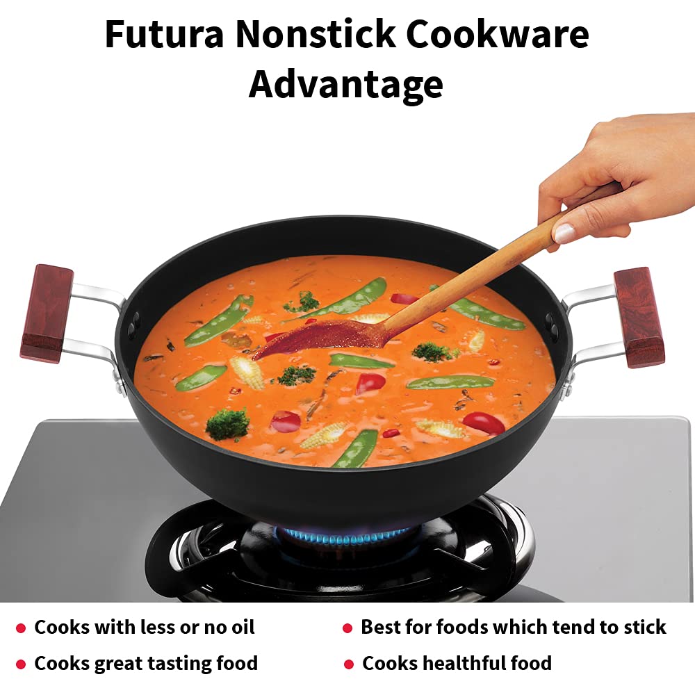 Futura INK50G Kadai, 5 Litre, Black - Induction / 2 Liters / Induction + Glass Lid
