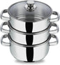 3 Tier Steamer Cooking Pan for Induction Hob, Food and Vegetable Steamer with Vented Glass Lid - 24 CM