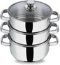 3 Tier Steamer Cooking Pan for Induction Hob, Food and Vegetable Steamer with Vented Glass Lid - 24 CM