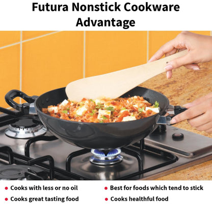 Hawkins Futura 2.5 Litre Deep Fry Pan, Non Stick Kadai with Stainless Steel Lid, Round Bottom Kadhai, Black (NK25S)