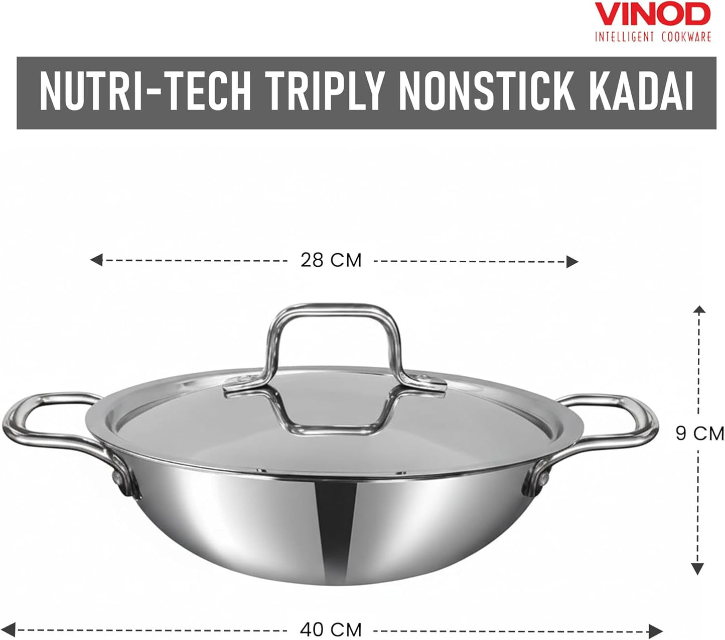Vinod Nutri-Tech Triply Nonstick Kadahi 28cm