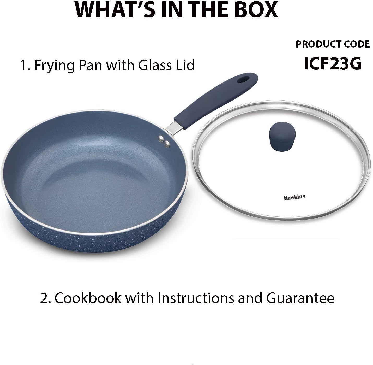 Hawkins Ceramic Nonstick Frying Pan, 24 cm Diameter, Induction Fry Pan with Glass Lid, Granite Omlette Egg Pan, Fish Pan (ICF24G)
